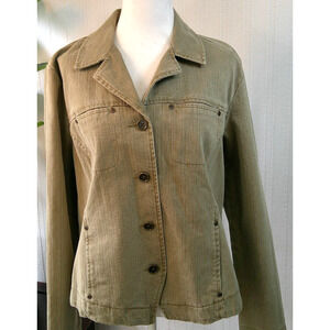 French Cuff Women's Tan Cotton Blazer/Jacket 4 Pockets Button-UP Women's XL